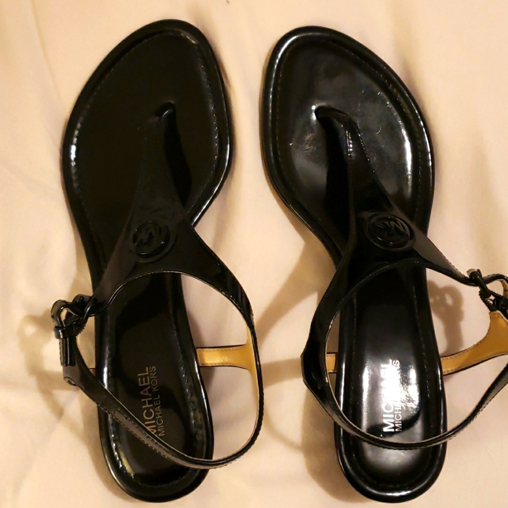 Michael Michael Kors patent black wedge sandals